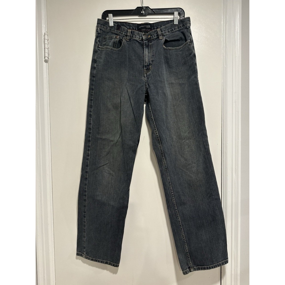 VTG 90s Kenneth Cole 33x32 Straight Leg Baggy Dark Wash 5 Pocket Preppy Jeans